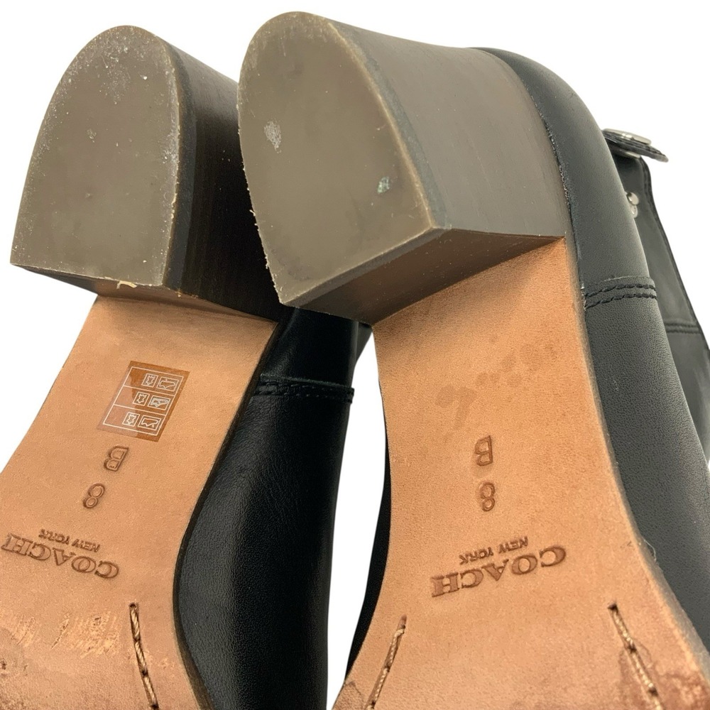 Coach Waldorf Black Leather Ankle Boot Silver Toe Trim Chunky Heel‎ Size 8 - Picture 13 of 15